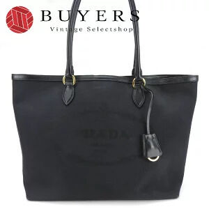 Prada Tote Bag Shoulder Logo Jacquard Canvas Leather Black Nero Black
